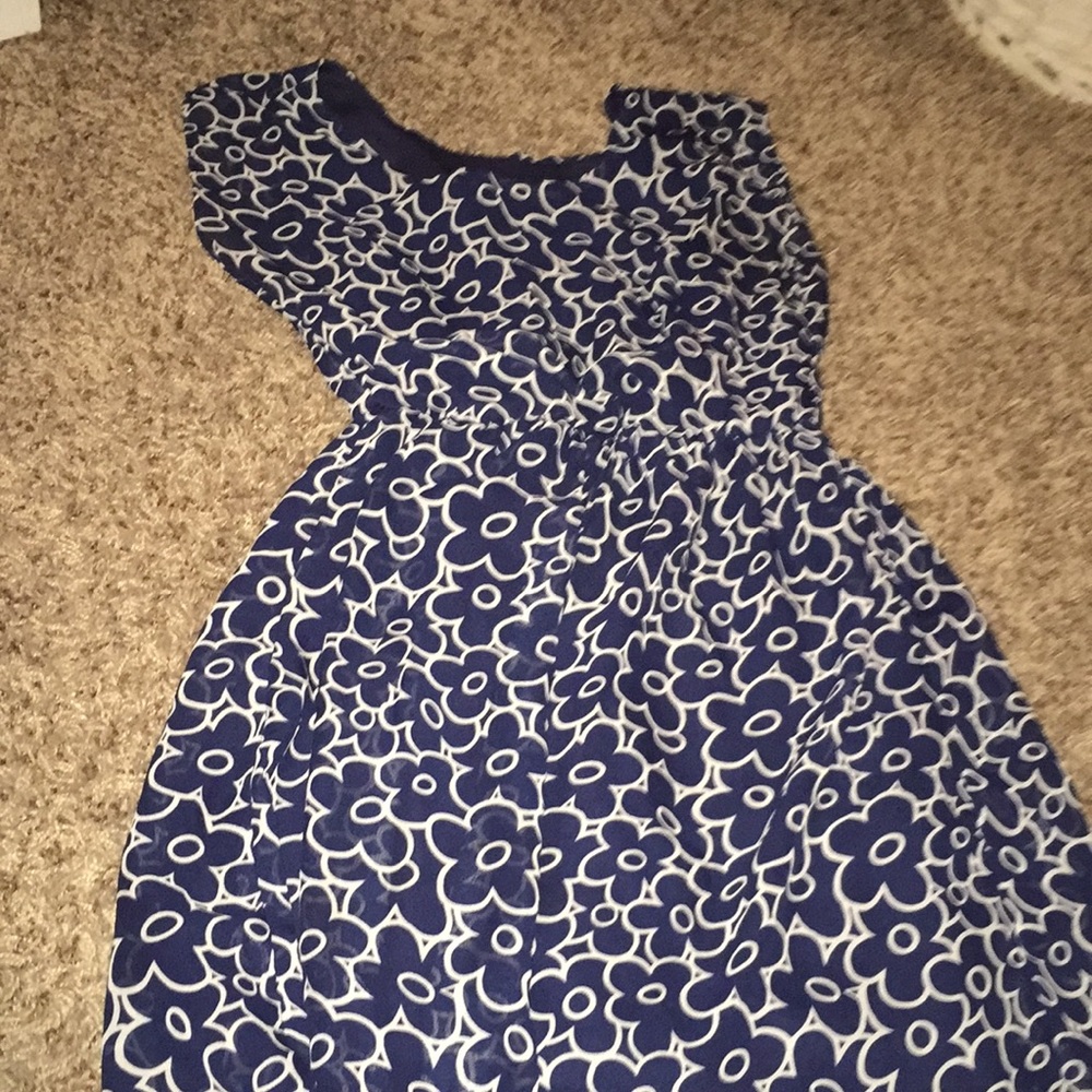 Blue and White Floral Formal Dress